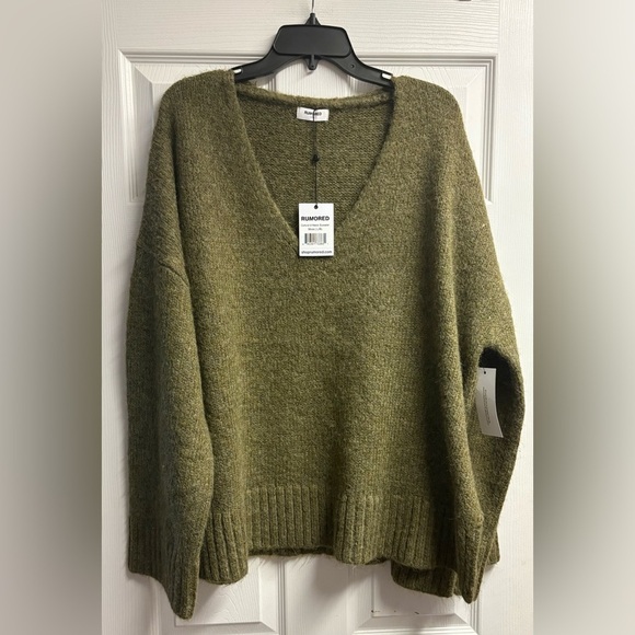 Rumored Sweaters - NWT Rumored Wool Blend Green V-Neck Oversized Sweater Size Large/XL